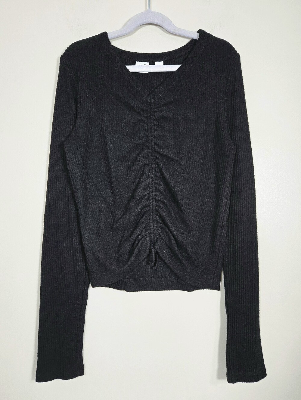 GAP Kids Black Softspun Ribbed Ruched Long-Sleeve Top, Size XL* ~ EUC